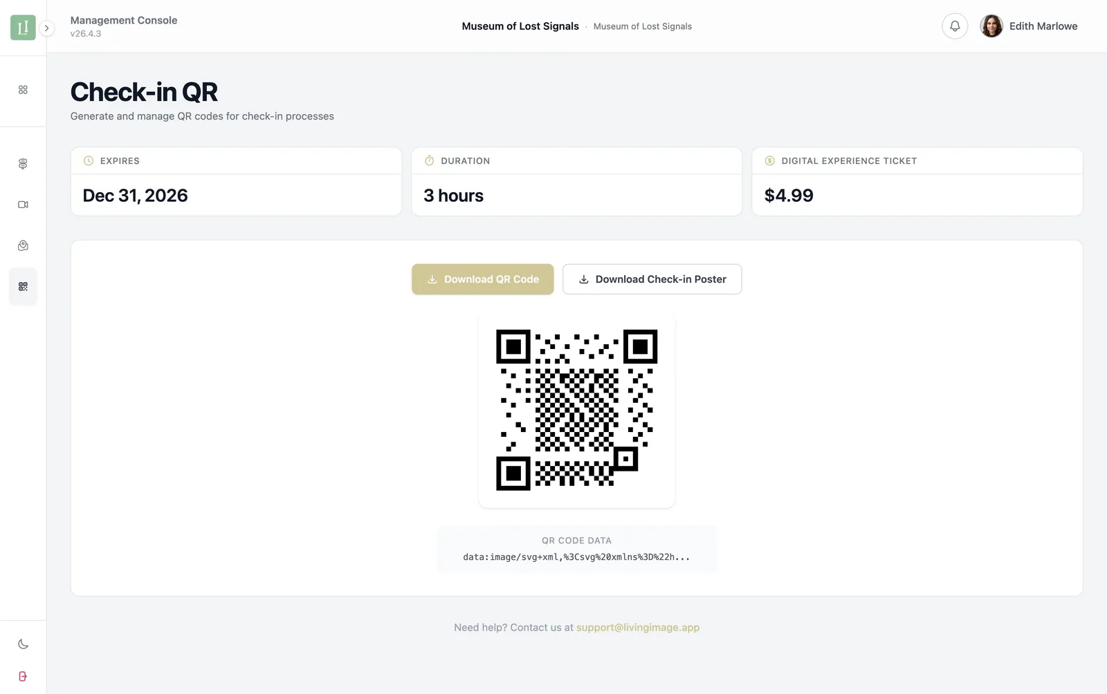 QR check-in revenue dashboard