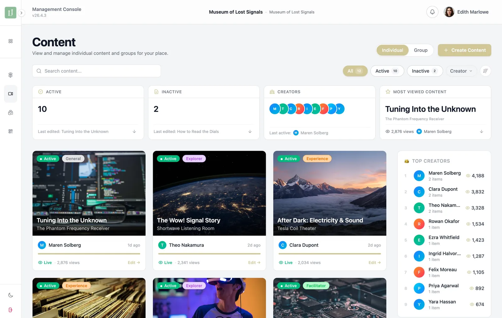 Content operations dashboard